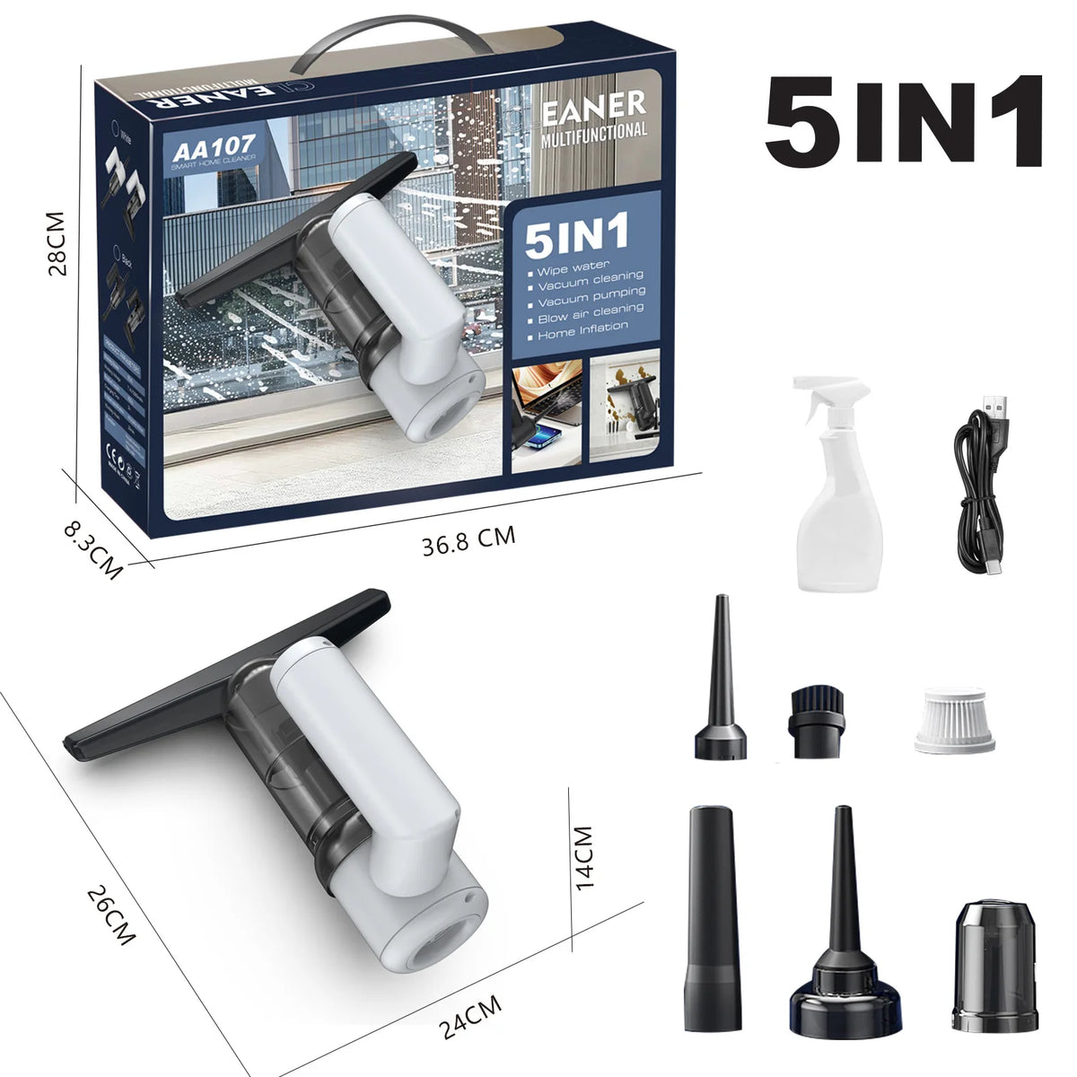 5-in-1 Portable Hand Vacuum with Blower & Window Tool