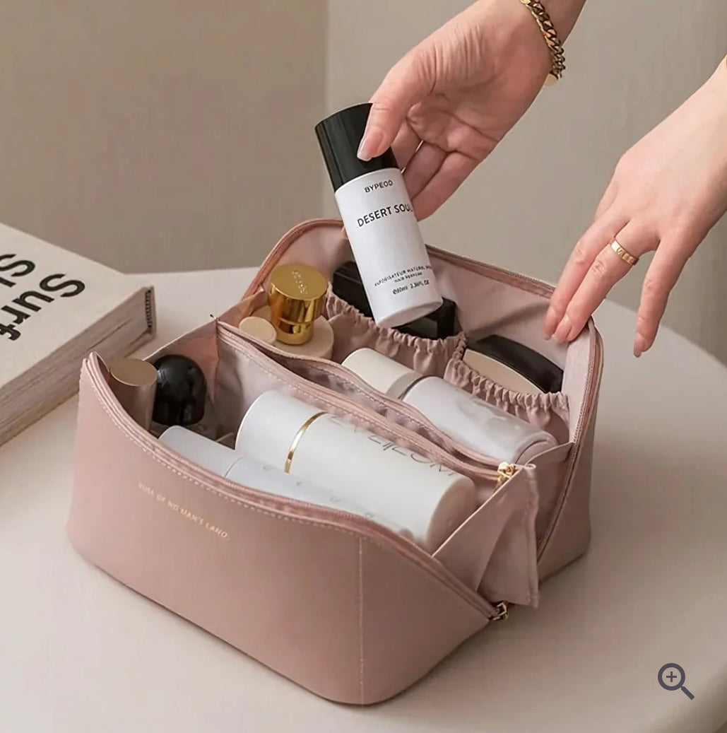 Leather Travel Makeup Bag & Cosmetic Organizer