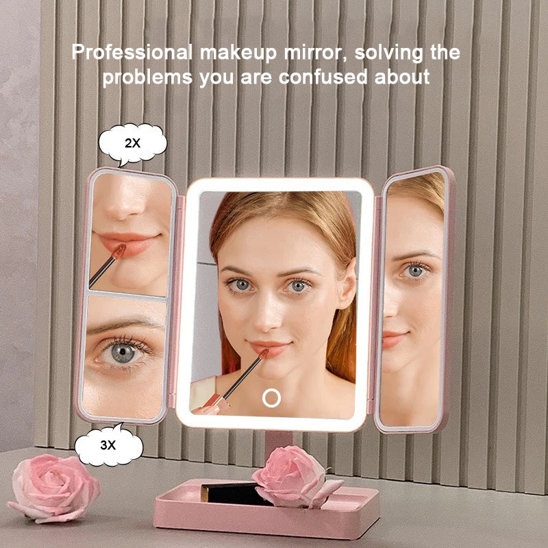 Tri-Fold LED Vanity Mirror with Magnification