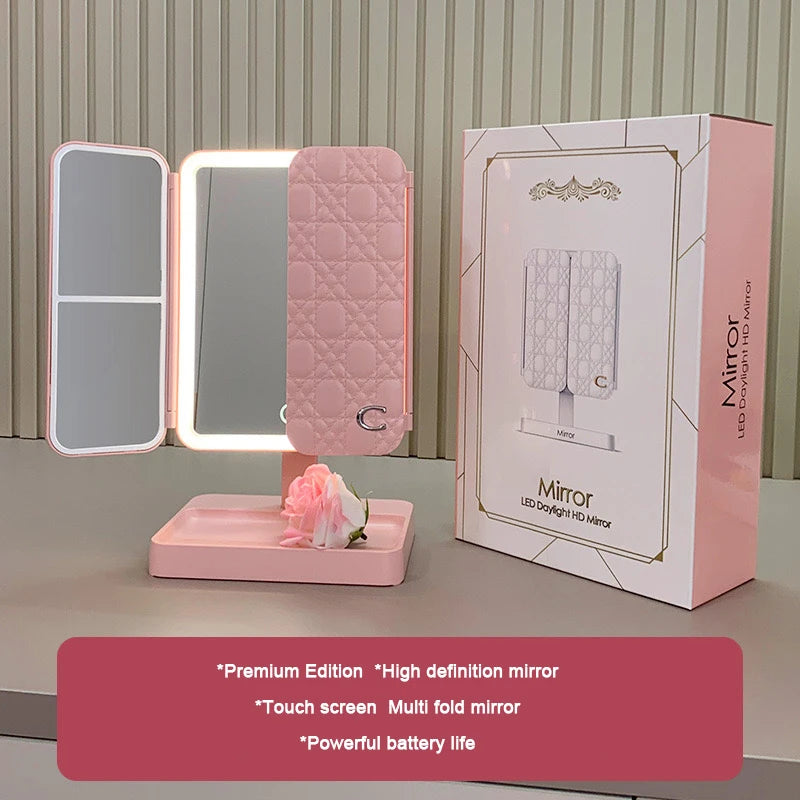 Tri-Fold LED Vanity Mirror with Magnification