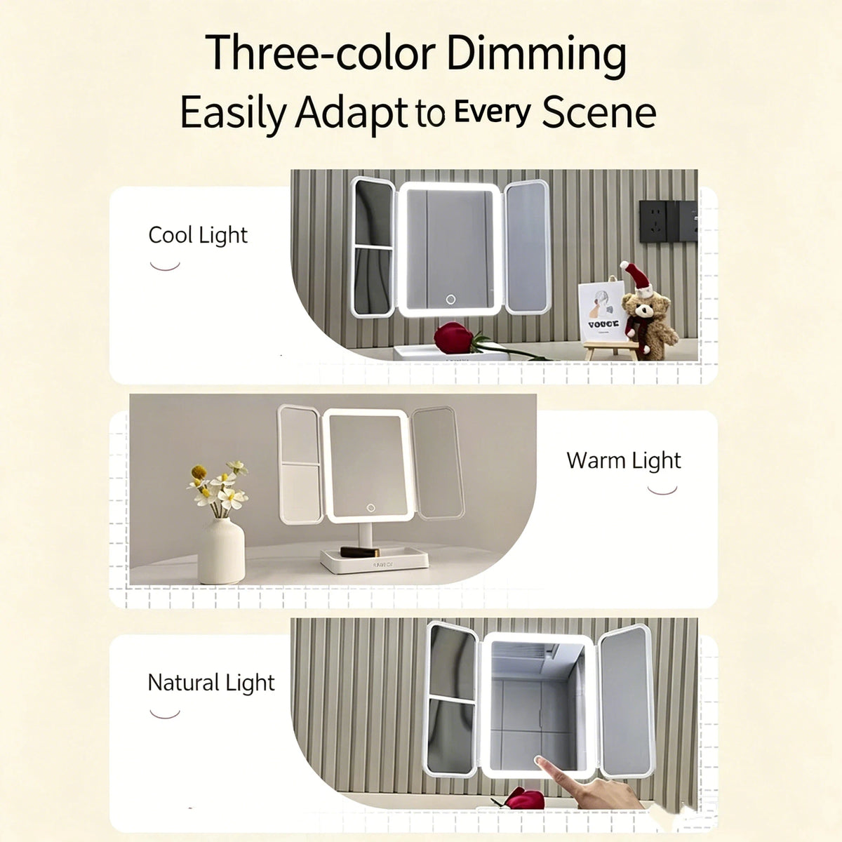 Tri-Fold LED Vanity Mirror with Magnification