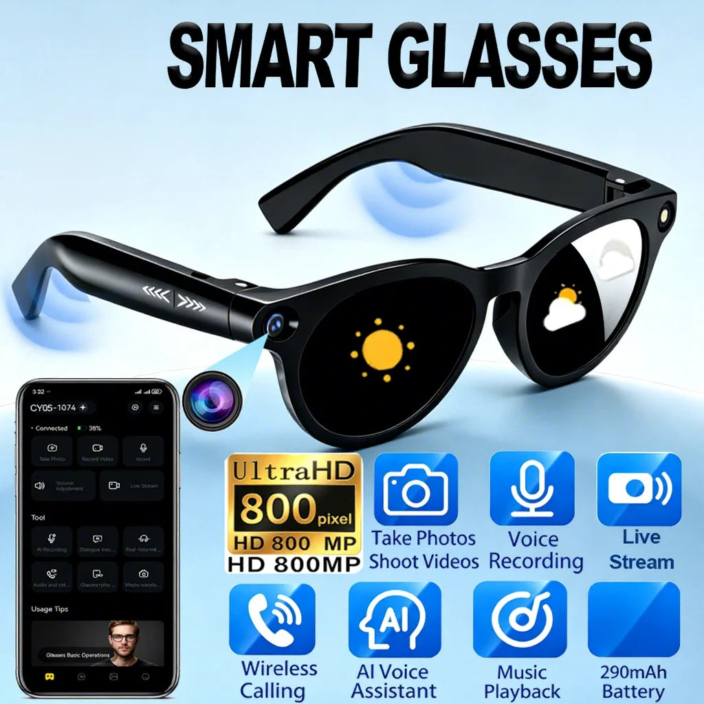 Smart Glasses CY05 Real-Time Translation Type-C Charging  AI Touch Button Control Smart Glasses with Camera 290mAh Battery