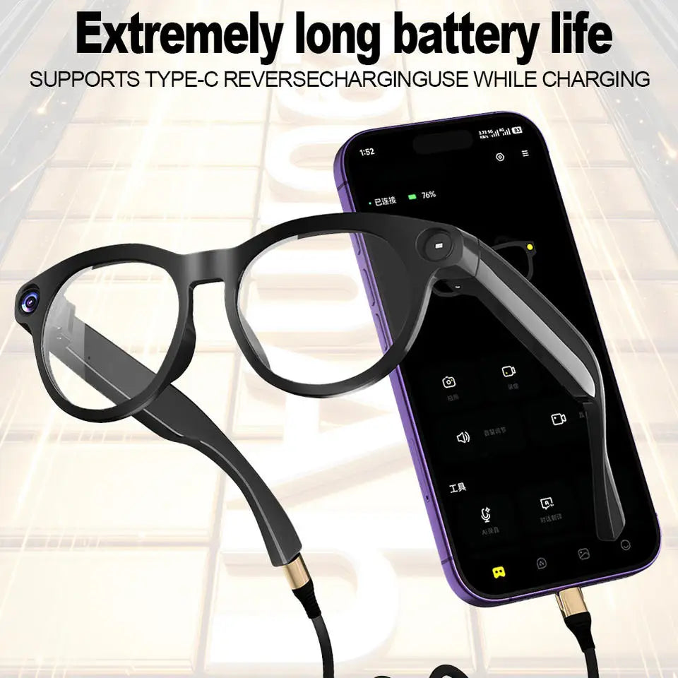 Smart Glasses CY05 Real-Time Translation Type-C Charging  AI Touch Button Control Smart Glasses with Camera 290mAh Battery